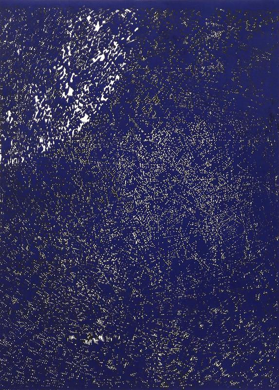 Lune de printemps bleu électrique, I_I, xylographie, 79x57 cm, 2020